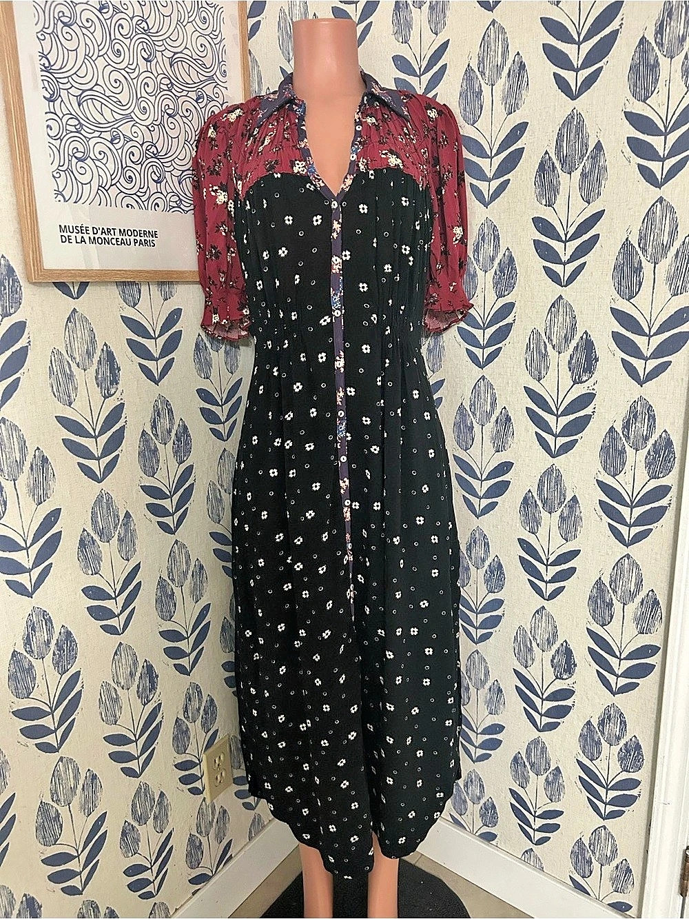 Free People Lennon Maxi Dress Floral Black & Red